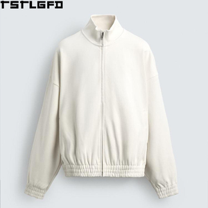 Sweat-shirt à col montant et fermeture éclair intégrale pour <span class=keywords><strong>homme</strong></span>, coupe ample, couleur crème – Fabricants de sweats à capuche et sweats pour hommes en gros - Product Image 3