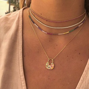 2024 New Arrived Hot Selling European Women Jewelry <strong>Choker</strong> 2mm CZ <strong>Tennis</strong> Chain rainbow Necklace for Women - Product Image 3