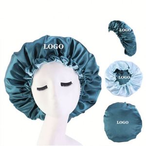 Bonnet en satin réglable pour femmes, double couche, avec cordon de serrage, pour le sommeil, en soie, avec logo personnalisé, promotion - Product Image 1