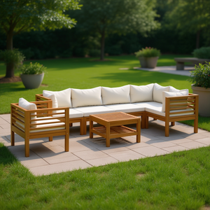 Ensemble de salon de jardin en teck naturel, design contemporain, 6 places - Product Image 2