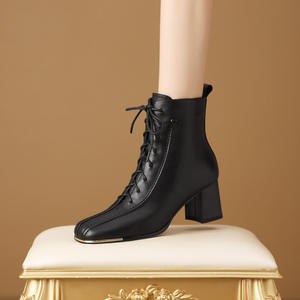 Dames Winter Laarzen Hoge Hak Zwart Wandelen Vrouwen Chunky Casual Hakken Enkel Korte Kanten Schoenen Laarzen - Product Image 6