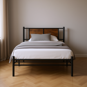 Base de Cama Metálica King Size con Cabecero de Panel de Madera, Diseño Industrial, Muebles de Dormitorio, Estructura Resistente - Product Image 2