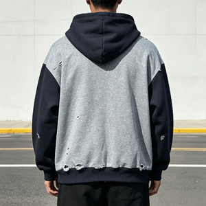 Sweat-shirt à capuche zippé personnalisé avec impression de lettres, style streetwear oversize pour homme, effet vintage usé - Product Image 3
