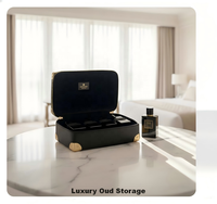 Étui de maquillage de luxe en cuir PU rigide avec fermeture éclair, antichoc, style vintage, coins dorés, boîte de rangement pour flacon de parfum Oud, idéal pour les voyages