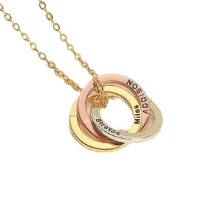 Collier tendance en acier inoxydable avec cercles géométriques entrelacés, gravable avec un nom, plaqué or/argent, cadeau pour femmes, famille/amies - Product Image 5
