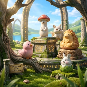 Figurines d'animaux en résine peintes à la main, style Cottagecore Woodland Folk, finition artisanale, compagnon de bibliothèque, très prisées - Product Image 1