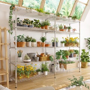 ชั้นวางลวดเหล็กคาร์บอนเคลือบผงสำหรับงานหนัก5ชั้นชั้นชั้นปรับได้ความจุสูงทันสมัยสำหรับจัดเก็บดอกไม้ - Product Image 2