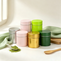 Boîte cylindrique mate en fer blanc pour matcha, conteneur double en métal de qualité alimentaire pour poudres, épices, thé, maison, cuisine, café, en vrac