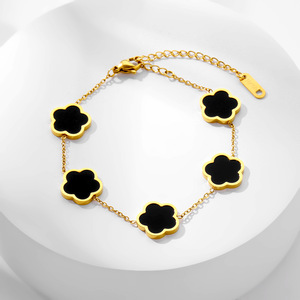 Fashion New Light Luxury Clover cinque petalo acciaio inossidabile 18K oro Beimu bracciale donna - Product Image 3