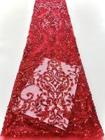 Tissu en dentelle perlée de luxe, tissu en dentelle à paillettes et cristaux, tissu pour robe de soirée de mariage