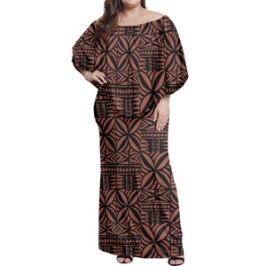 Mujeres Polynesian Tribal Tapa Ropa elegante Un hombro Vestido de manga acampanada Paquete Falda de cadera Vestido de talla grande Maxi - Product Image 1