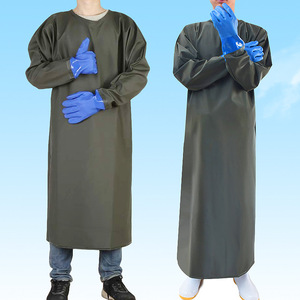 Delantal Impermeable con Recubrimiento de PVC, Mangas Largas, con Guantes, Ropa de Trabajo Unisex, Ropa de Seguridad, Verde Militar, 1.25m 1.4m - Product Image 1