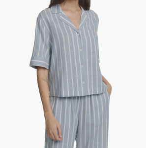 Vente en gros de pyjamas en coton mélangé pour femmes, sur mesure, grande taille, ensemble 2 pièces, respirant, décontracté, rayé, vêtements de nuit confortables - Product Image 1