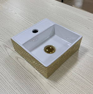 Mesa cuadrada de cerámica moderna para baño y baño, lavabo de arte <span class=keywords><strong>dorado</strong></span> hecho a mano para uso en apartamentos - Product Image 1