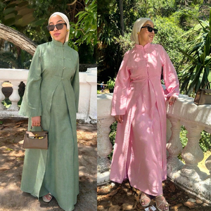 <b>Women</b> <b>Abaya</b> 2 Piece Modest Dress Set Stand Collar Long Sleeve Full Length Elegant Ramadan Wear - Product Image 2