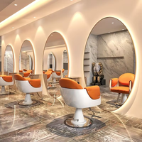 Station de Coiffage à Miroir en Acier Inoxydable avec Éclairage LED, Style Ovale Tendance pour Salon de Beauté