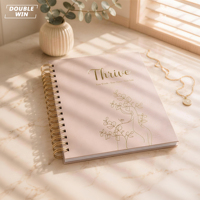 Journal de gratitude et de bien-être pour femmes, couverture en papier botanique rose personnalisée, spirale double, dorure à chaud