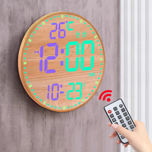 Lớn 12 "RGB Color Changing kỹ thuật số Đồng hồ treo tường điều khiển từ xa LED hiển thị với 3 mức độ sáng nhiệt độ báo động trang trí nội thất - Product Image 1