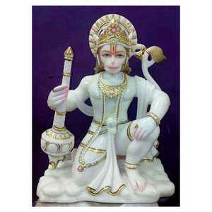 Statue de Hanuman en pierre de Makrana blanche, modèle Pavan Putra - Product Image 1