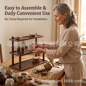 Solid Wood <b>Desktop</b> <b>Shelf</b> 14.56x7.87x11.14in Multi Layer Organizer For Desk Storage - Product Image 4