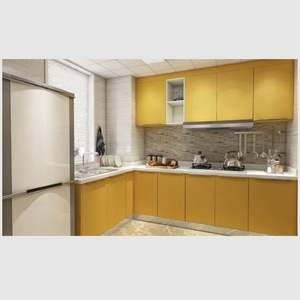 Armoires de cuisine en forme de L modernes et personnalisables avec finition laquée, dosseret en verre haut et design cannelé, structure en acier inoxydable, usage domestique - Product Image 4