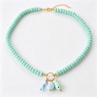 Collar de cuentas de turquesa estilo bohemio Asu con dijes de esmalte de océano, pez, concha y coral, joyería de verano para mujer