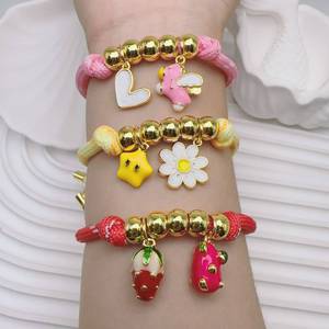 Preciosa Pulsera de Flor/Corazón con Circonitas, Pulsera Colorida de Fresa/<span class=keywords><strong>Cactus</strong></span> con Esmalte, Joyería de Cobre Hecha a Mano Ajustable - Product Image 1