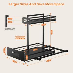 Paquete de 2 Organizadores Metálicos para Baño, Organizador Extraíble de 2 Niveles para Debajo del Fregadero, para Cocina y Baño, Color Negro - Product Image 5