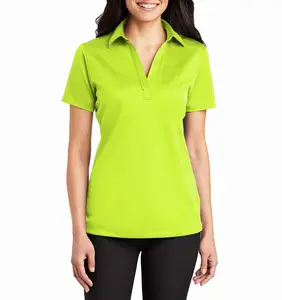 En gros Faible QUANTITÉ MINIMALE DE COMMANDE 100% Polyester Femmes Dames Blanc V Cou Manches Courtes Teint D'origine Néon Piqué Uniforme Vêtements De Travail Polo t-shirt