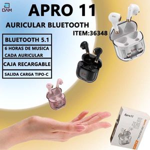 Auriculares Bluetooth DAM APRO 11 TWS con estuche de carga, puerto tipo C, versión 5.1, auriculares inalámbricos para música y llamadas - Product Image 3