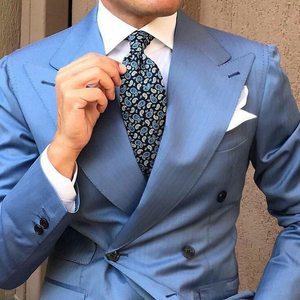 Abito da <span class=keywords><strong>Uomo</strong></span> Blu di Ultima Tendenza con Bavero a Lancia, Smoking da Sposo, Completo Maschile a Due Pezzi per Feste di Gala - Product Image 1