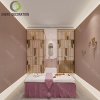 Lit de massage confortable pour salon de beauté immersif Ensemble de meubles design corps/visage Station de présentation cosmétique 3D pour salon de beauté en bois design