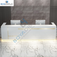 Vente en gros logo personnalisé taille pas cher prix d'usine meubles luxe argent beauté vente en forme de L table de réception bureau à vendre