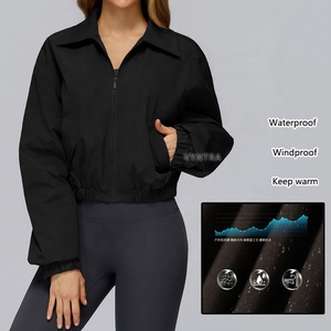 Col polo chaud à fermeture éclair pour femmes, manches longues, <span class=keywords><strong>imperméable</strong></span>, coupe-vent, entraînement de gymnastique en plein air, course à pied, vêtements de sport, vestes avec poches - Product Image 3