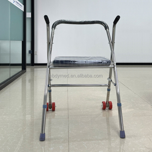 Déambulateur pliant en acier inoxydable avec siège et roues, aide <span class=keywords><strong>à</strong></span> <span class=keywords><strong>la</strong></span> marche pour personnes âgées, rollator avec coussin pour <span class=keywords><strong>la</strong></span> réadaptation des personnes âgées et handicapées - Product Image 3
