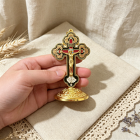 Croix de table orthodoxe HT, crucifix en alliage de zinc émaillé avec base, décoration religieuse pour autel, cadeau