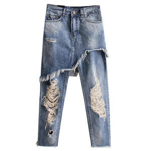 <span class=keywords><strong>Mujer</strong></span> Pantalones <span class=keywords><strong>de</strong></span> tobillo longitud recta pantalones <span class=keywords><strong>vaqueros</strong></span> <span class=keywords><strong>de</strong></span> cintura alta roto agujero diseño Irregular capas <span class=keywords><strong>Vaqueros</strong></span> - Product Image 1