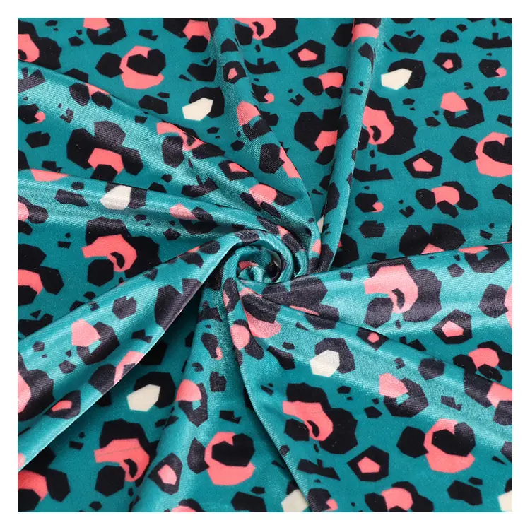 Benutzer definierte Großhandel Dunkelgrün Leoparden muster Design Polyester Stoff HN036 # Glitter Velvet Printed Stoff für Kleidungs stück