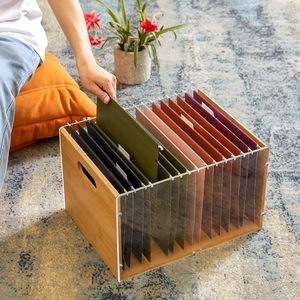 Boîte de rangement pour dossiers en bambou et acrylique, boîtes de rangement pour dossiers suspendus, boîte de rangement décorative pour documents, bac de classement transparent - Product Image 4