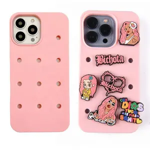 High Quality Waterproof Silicone Cell Phone Case With Holes Diy Phone Case For Iphone 11 12 13 14 15 Pro Max Hold Clog Charms