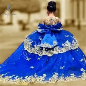 Koningsblauw Goud Applique Bloem Meisje Jurken Avond Voor Speciale Gelegenheden Prom Bruiloft Kinderen Kleding - Product Image 4