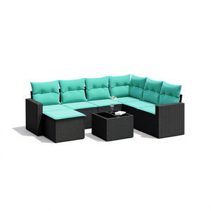 Set Divano da Esterno Moderno in Polyrattan Nero per 8 Persone con Cuscini - Design Contemporaneo - Product Image 1