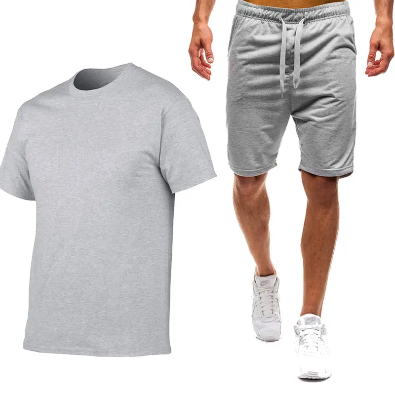 T-shirt et short uni en Polyester à séchage rapide pour homme, impression à col rond, grande taille