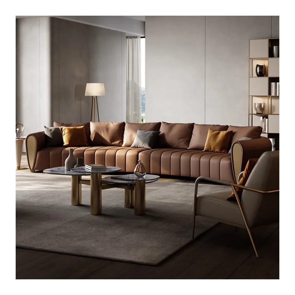 Italian style modern luxury sofa set living room new design piano key shaped corner curved leather sofa 4567seater villa house