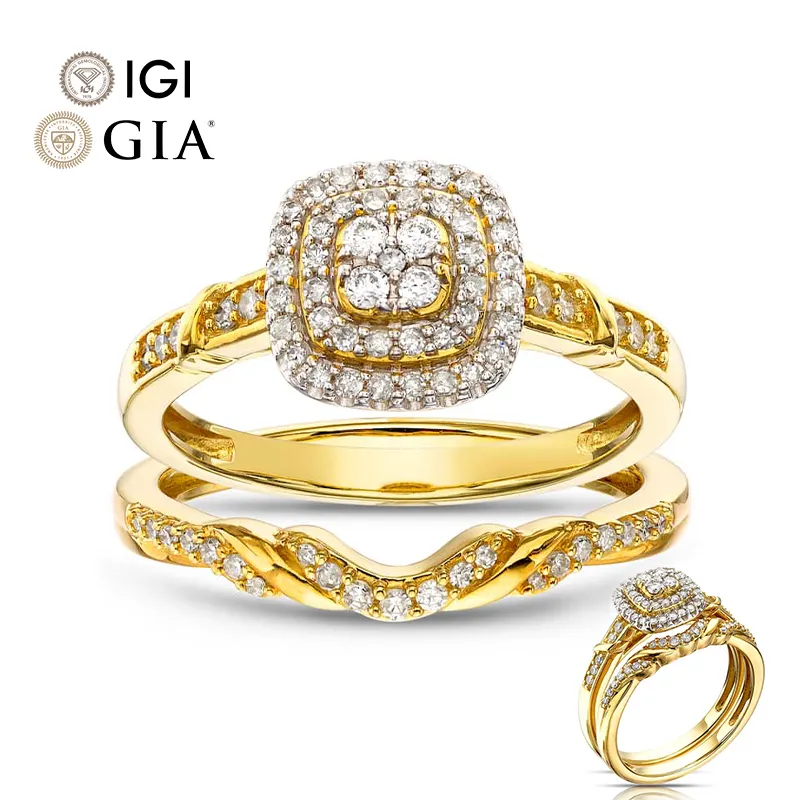 Gia Igi Certified Vvs Cvd Lab Grown Created Diamond 14k 18k Solid Gold Engagement Wedding Rings Bridal Couple Set For Women Man