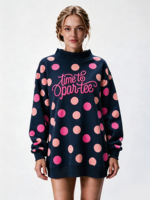 Sweat-shirt tendance pour femmes à col montant à pois, longueur allongée, avec logo brodé personnalisé