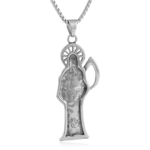 Pendentif Scythe de la Mort en Acier Inoxydable, Design Squelette, Chaîne 3.0x60cm, Bijou Rétro Punk Tendance pour Homme - Product Image 2