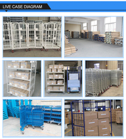 Chariot en treillis métallique pliable en acier galvanisé électrostatique Q235 à quatre roues, conteneur industriel HDNT