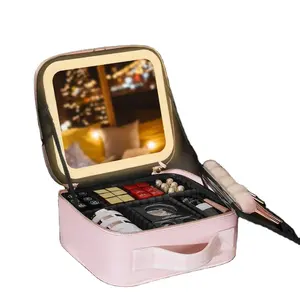 Bolsa de maquillaje de viaje EW, estuche con espejo de luz LED, bolsa de maquillaje con espejo LED, 2023