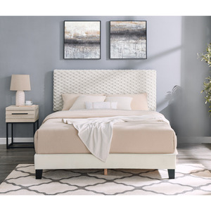 Ensemble de chambre à coucher Findlay 2 pièces, lit rembourré 3D en tissu moelleux avec table de chevet, taille double - Product Image 1